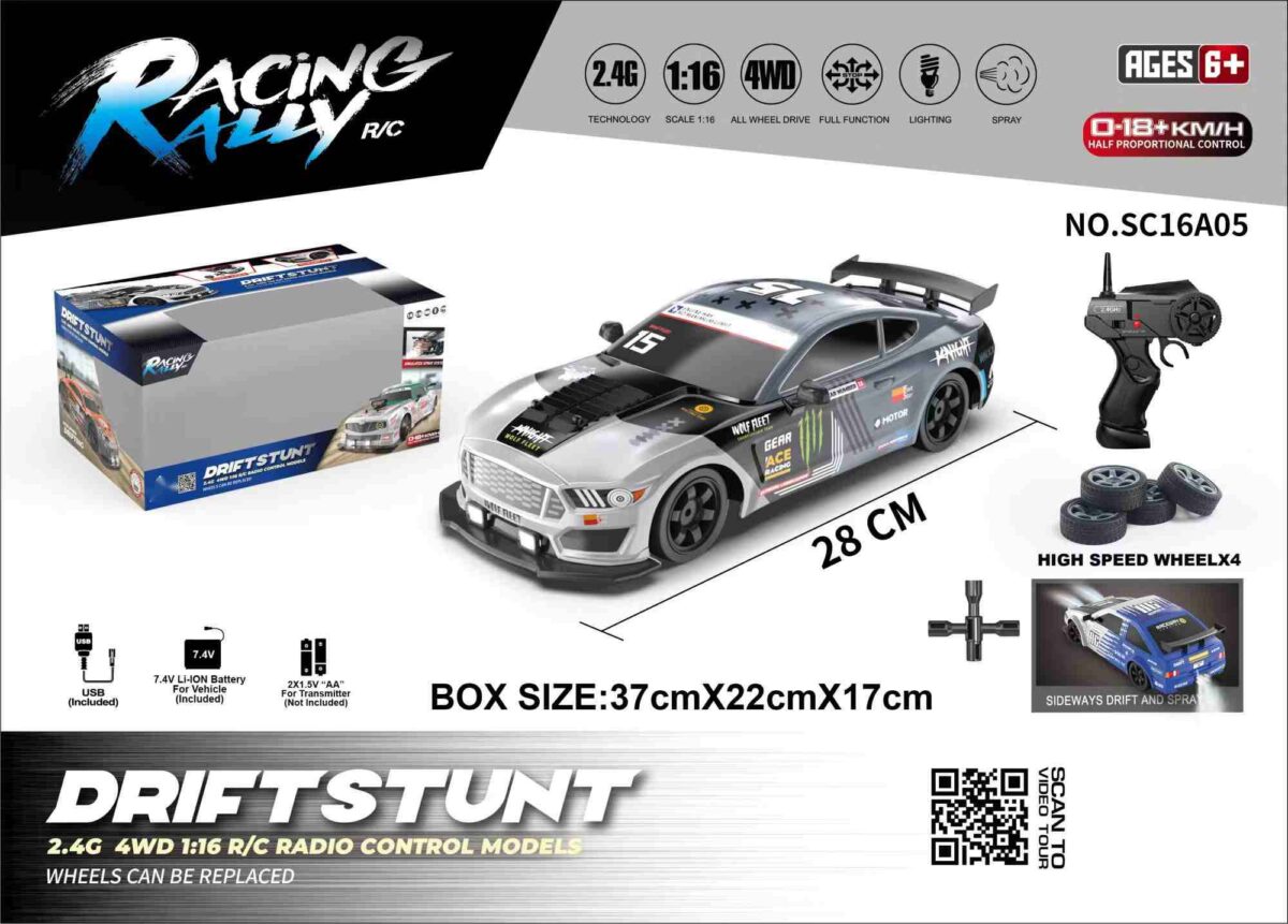 SC16A05-1 1/16 4WD Drift Spray Light RC Racing Car India (Blue) - Image 2