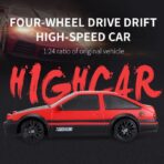 SC24A11-1 1:24 Scale 4WD RC Drift Car – Red/Black High-Speed Racer with LED Lights & Extra Drift Tires - Image 5
